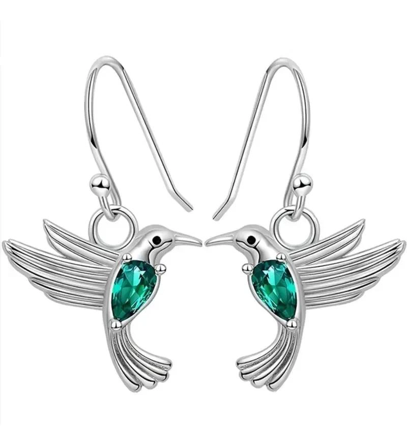 AROS COLGANTES DE COLIBRI EN PLATA 925 CON CIRCONIA VERDE - 1