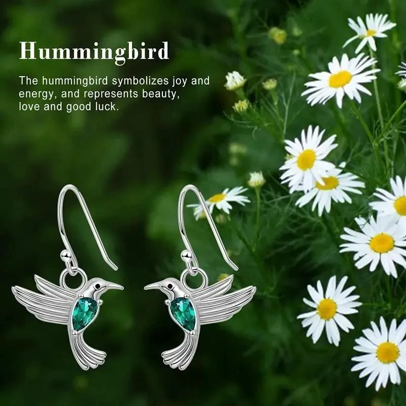 AROS COLGANTES DE COLIBRI EN PLATA 925 CON CIRCONIA VERDE - 2