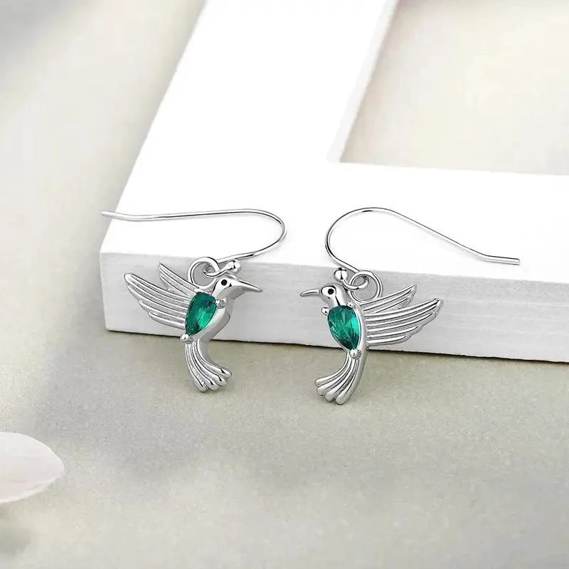 AROS COLGANTES DE COLIBRI EN PLATA 925 CON CIRCONIA VERDE - 3