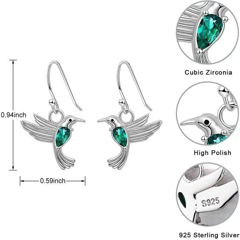 AROS COLGANTES DE COLIBRI EN PLATA 925 CON CIRCONIA VERDE - 4