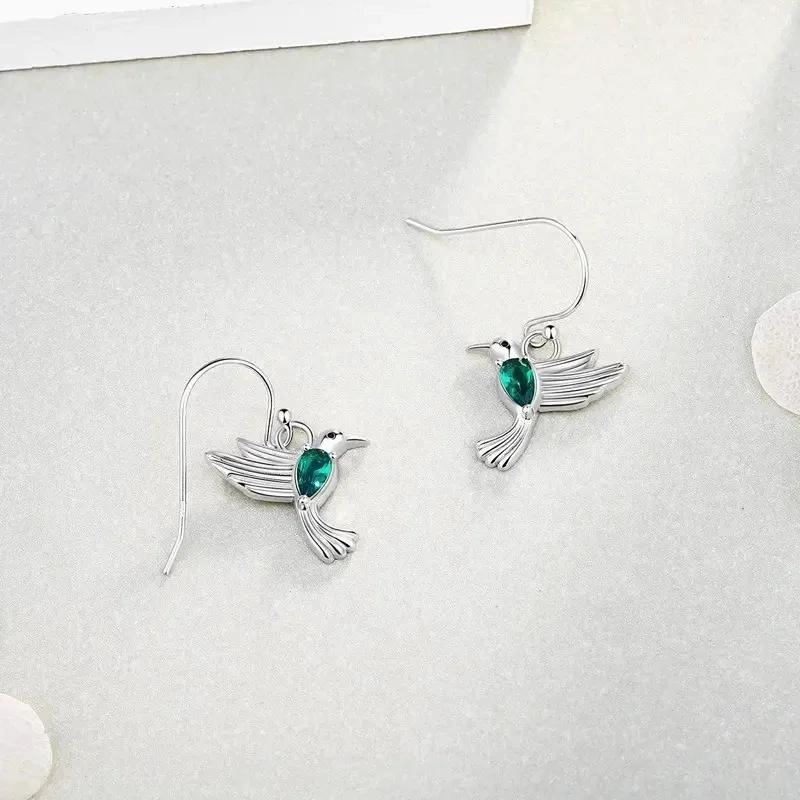 AROS COLGANTES DE COLIBRI EN PLATA 925 CON CIRCONIA VERDE - 5