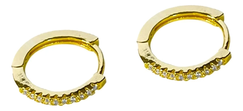 AROS DE ARGOLLA MEDIO CINTILLO CON CIRCONES EN ORO 18K - 1