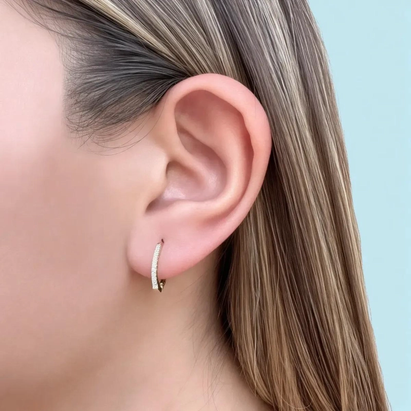 AROS DE ARGOLLA MEDIO CINTILLO CON CIRCONES EN ORO 18K - 2