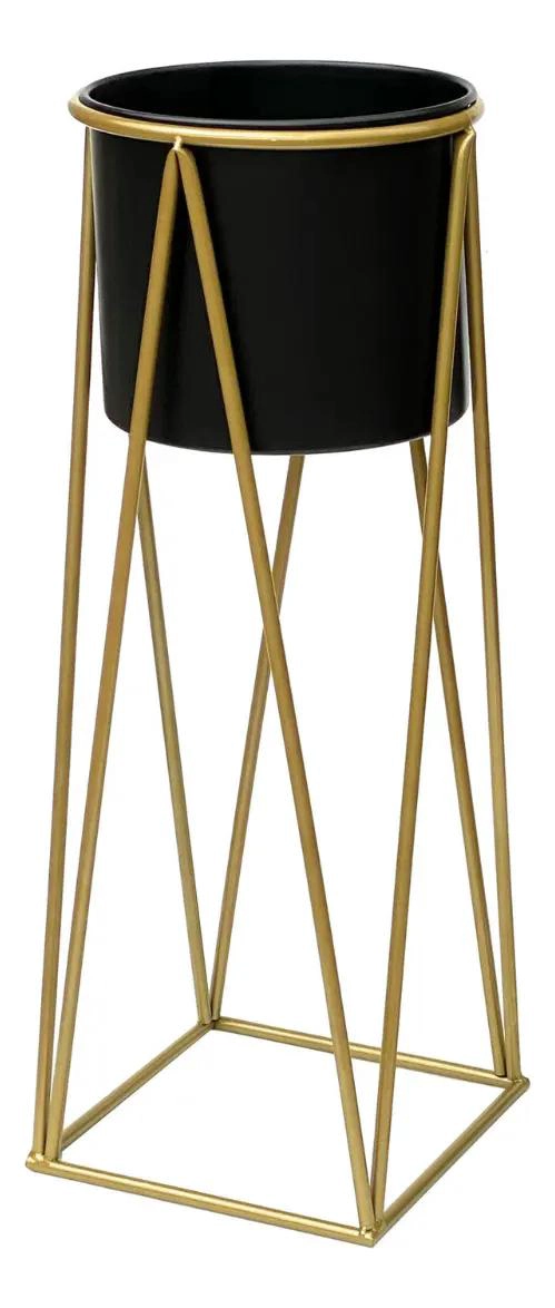 ELEGANTE PORTA MACETERO PEDESTAL PARA PLANTAS EN NEGRO Y DORADO - 1