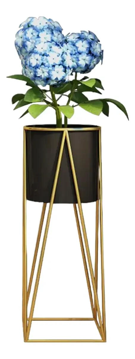 ELEGANTE PORTA MACETERO PEDESTAL PARA PLANTAS EN NEGRO Y DORADO - 2