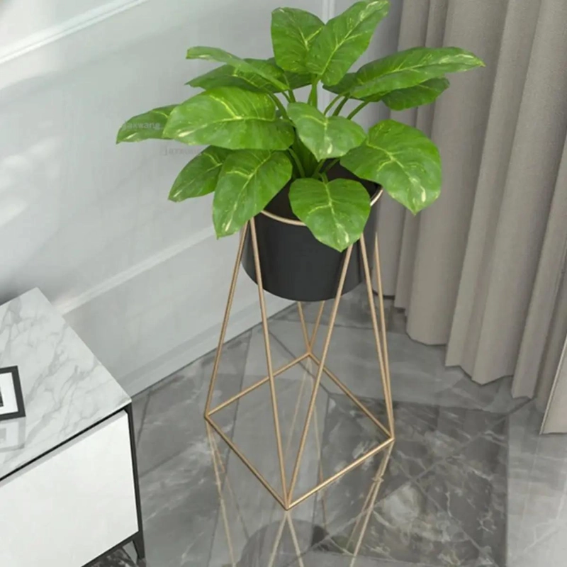 ELEGANTE PORTA MACETERO PEDESTAL PARA PLANTAS EN NEGRO Y DORADO - 5