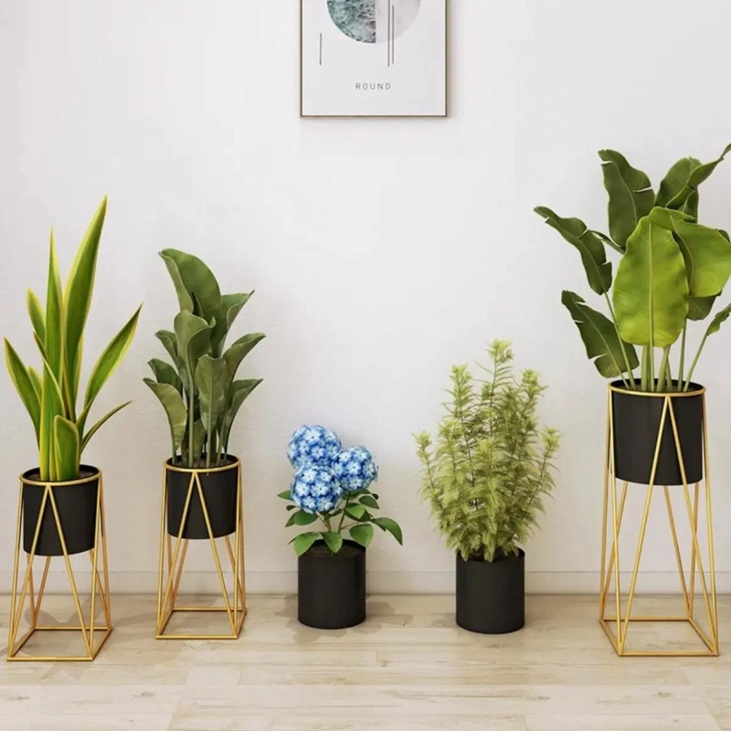 ELEGANTE PORTA MACETERO PEDESTAL PARA PLANTAS EN NEGRO Y DORADO - 7