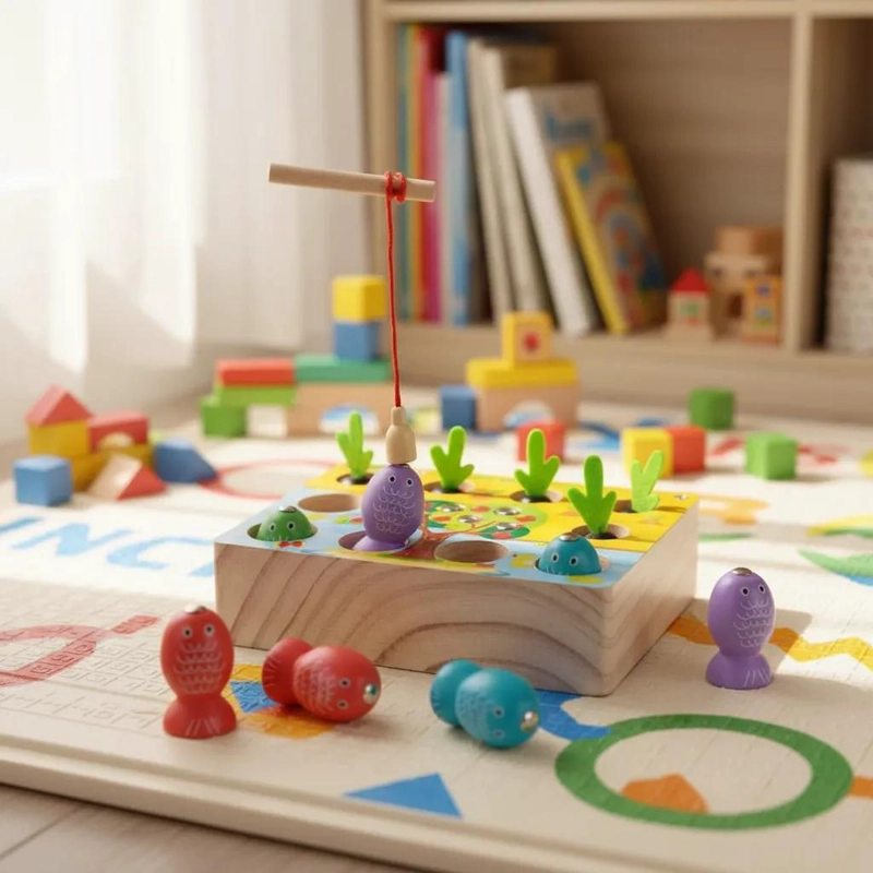JUGUETE DE PESCA MAGNE TICO 3D DE MADERA PARA NIÑOS - 1
