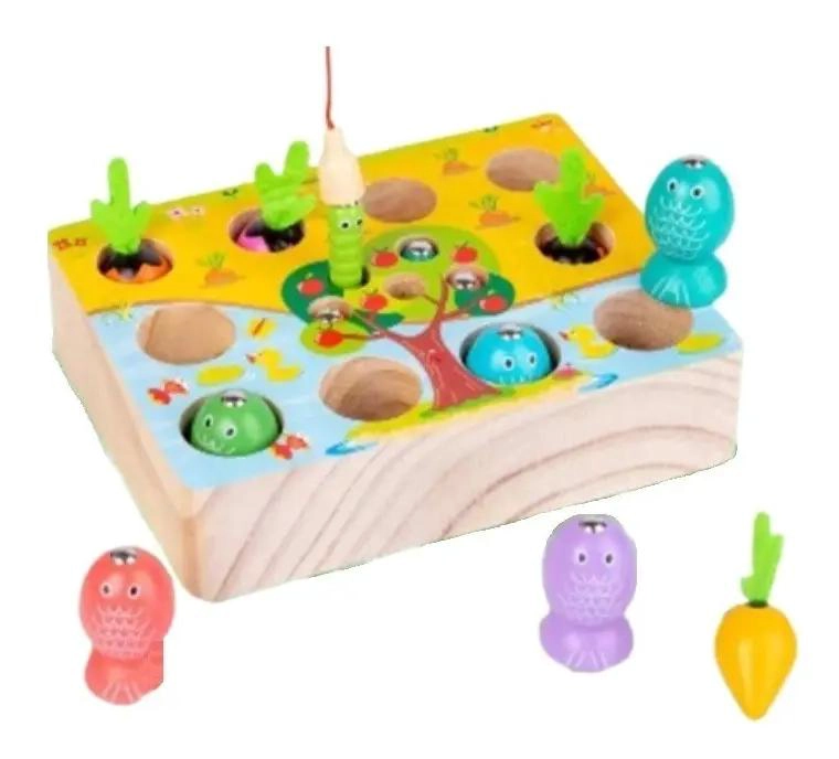 JUGUETE DE PESCA MAGNE TICO 3D DE MADERA PARA NIÑOS - 5