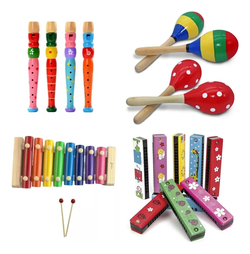 PACK DE 4 INSTRUMENTOS MUSICALES DE MADERA PARA NIÑOS - 1