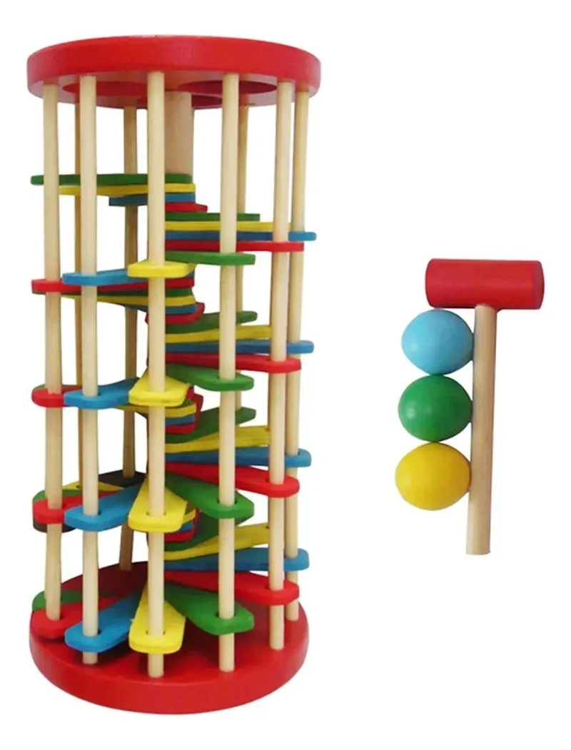TORRE DE PISTA DE BOLAS DE MADERA PARA BEBE S Y NIÑOS - 4