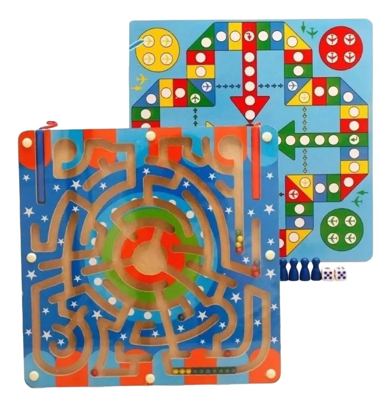 LABERINTO MAGNE TICO DE MADERA Y JUEGO DE LUDO FAMILIAR - 1