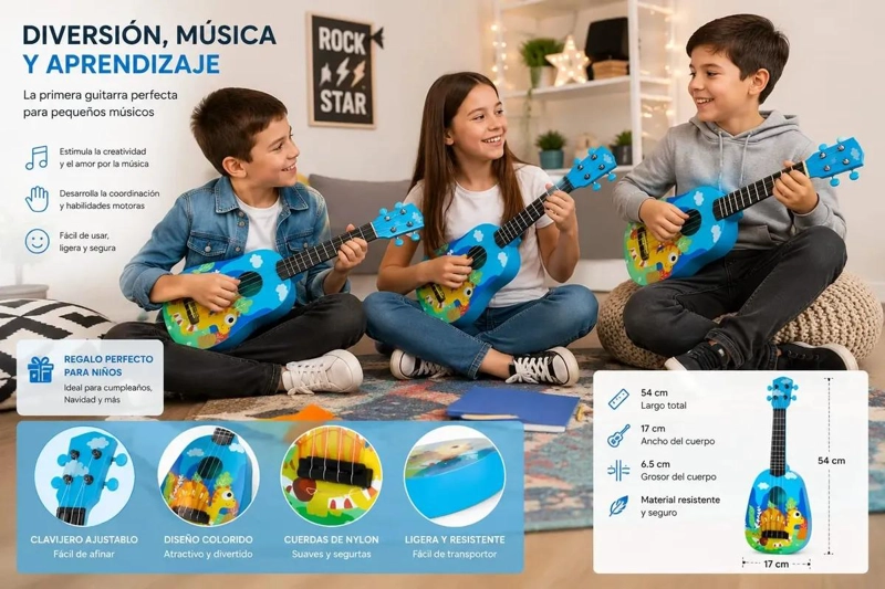 GUITARRA INFANTIL DE APRENDIZAJE PARA NIÑOS CON DISEÑO DIVERTIDO - 5