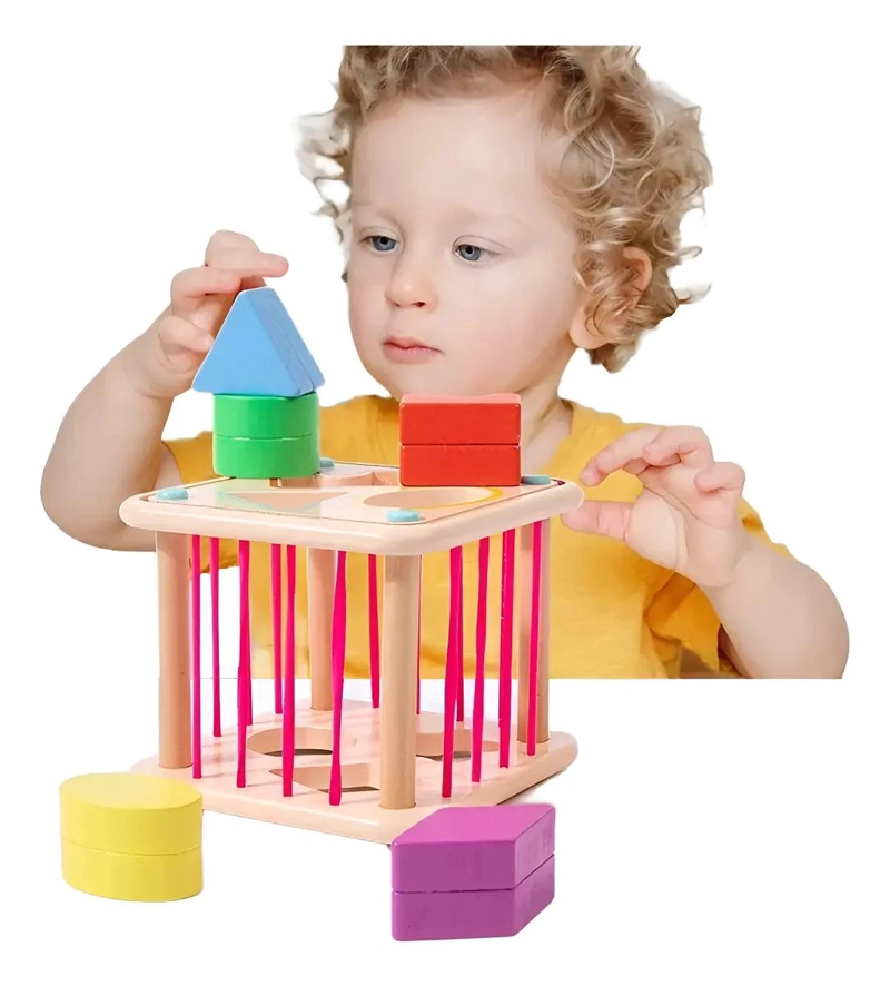 JUGUETE SENSORIAL DE MADERA CON FIGURAS GEOME TRICAS PARA BEBE S - 1