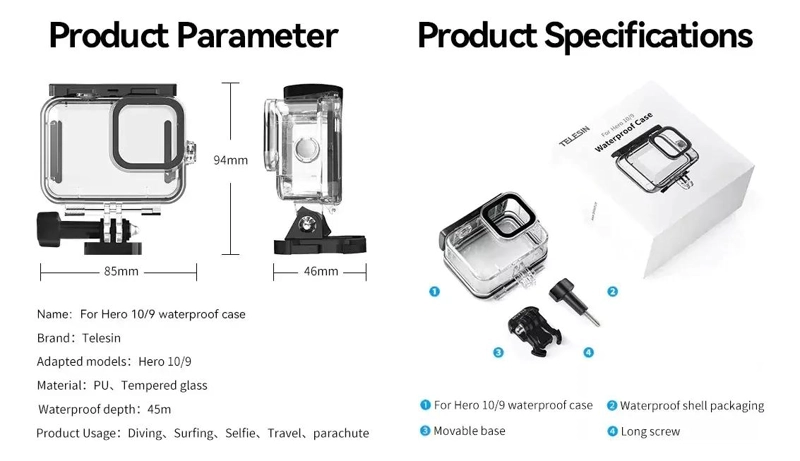 CARCASA SUMERGIBLE PARA CAMARA DE ACCION GOPRO HERO 10 11 12 9 - 5