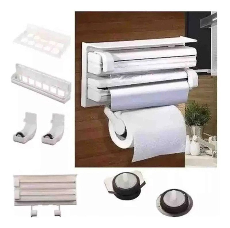 DISPENSADOR TRIPLE DE PAPEL DE COCINA CON CORTE FACIL - 2