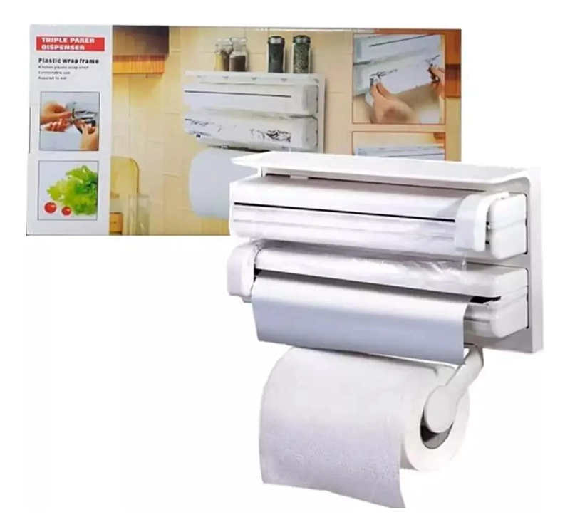 DISPENSADOR TRIPLE PARA ROLLO DE TOALLA Y FILM DE COCINA - 4