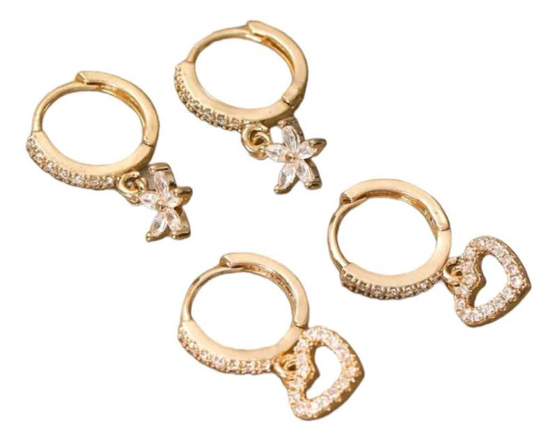 SET DE AROS ELEGANTES CON CIRCONES EN BAÑO DE ORO 18K - 1