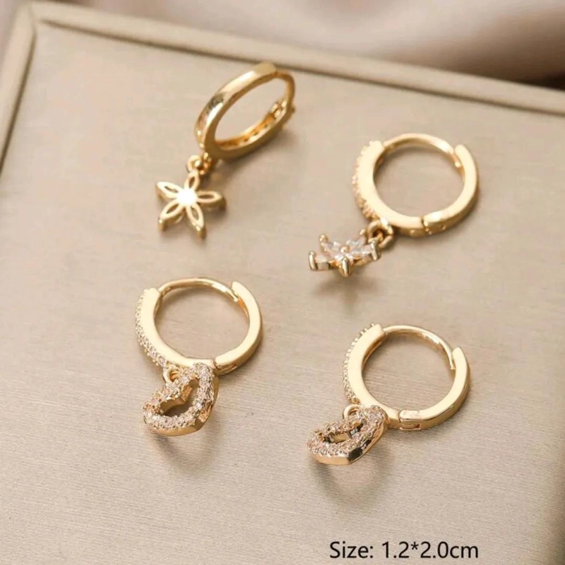 SET DE AROS ELEGANTES CON CIRCONES EN BAÑO DE ORO 18K - 2