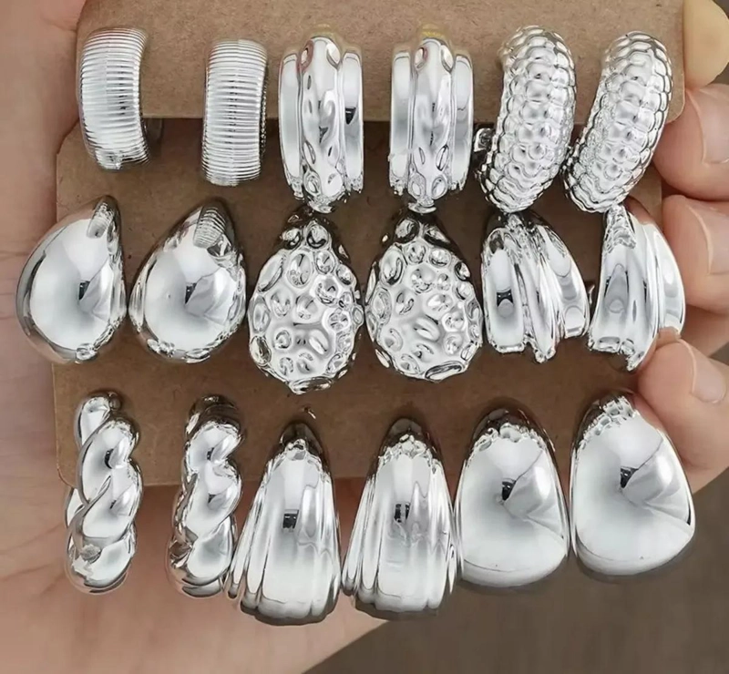SET DE 9 PARES DE AROS PARA MUJER CON DISEÑO ELEGANTE - 3