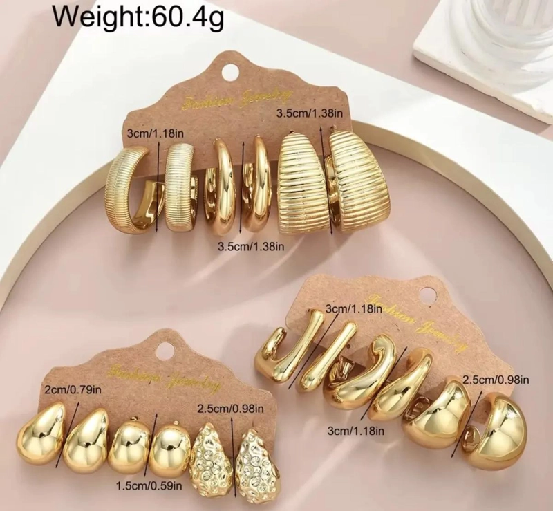 SET DE 9 PARES DE AROS PARA MUJER CON DISEÑO ELEGANTE - 4