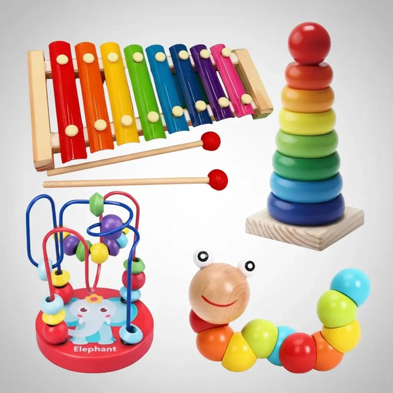 SET DIDACTICO DE JUGUETES DE MADERA PARA BEBE S Y NIÑOS - 1