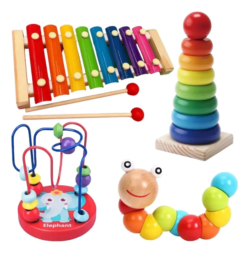 SET DIDACTICO DE JUGUETES DE MADERA PARA BEBE S Y NIÑOS - 6
