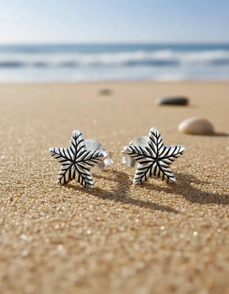 AROS DE ESTRELLA DE MAR EN PLATA 925 PARA HOMBRE Y MUJER - 1