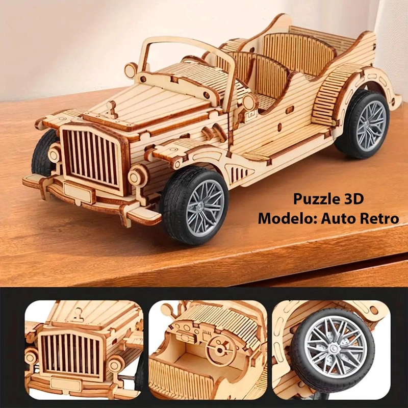 PUZZLE 3D MADERA AUTO RETRO DIDACTICO PARA NIÑOS - 4