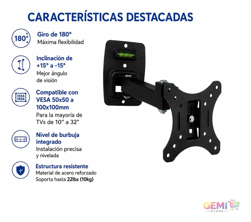 SOPORTE DE PARED ARTICULADO PARA TV DE 10 A 32 PULGADAS - 2