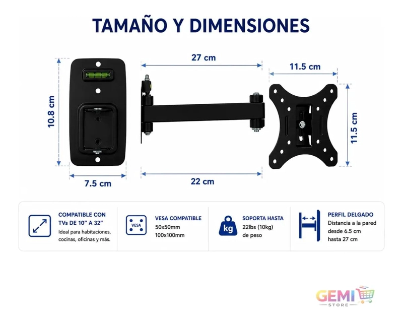 SOPORTE DE PARED ARTICULADO PARA TV DE 10 A 32 PULGADAS - 7