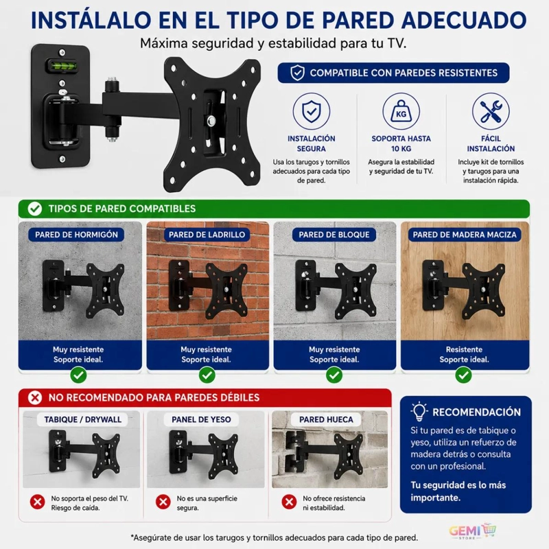SOPORTE DE PARED ARTICULADO PARA TV DE 10 A 32 PULGADAS - 9