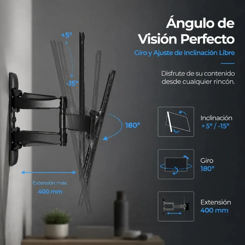 SOPORTE DE TV PARED ARTICULADO AJUSTABLE PARA PANTALLAS DE 32 A 60 PULGADAS - 4