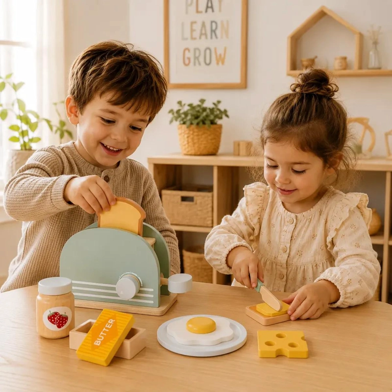 JUGUETE INFANTIL DE MADERA TOSTADORA PARA JUEGO DE COCINA - 1