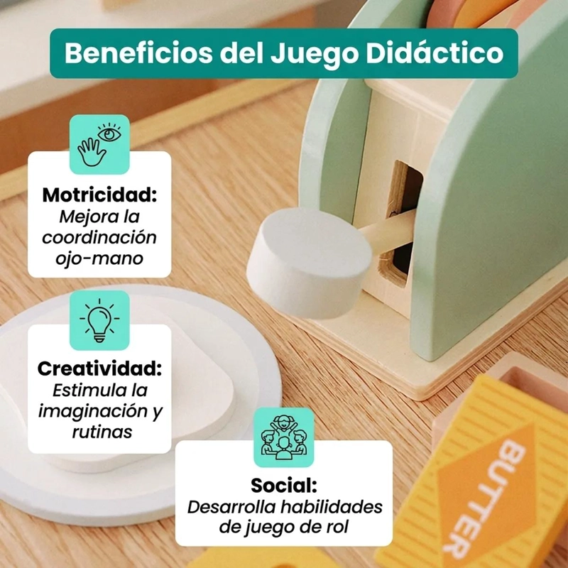 JUGUETE INFANTIL DE MADERA TOSTADORA PARA JUEGO DE COCINA - 4