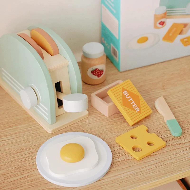 JUGUETE INFANTIL DE MADERA TOSTADORA PARA JUEGO DE COCINA - 6