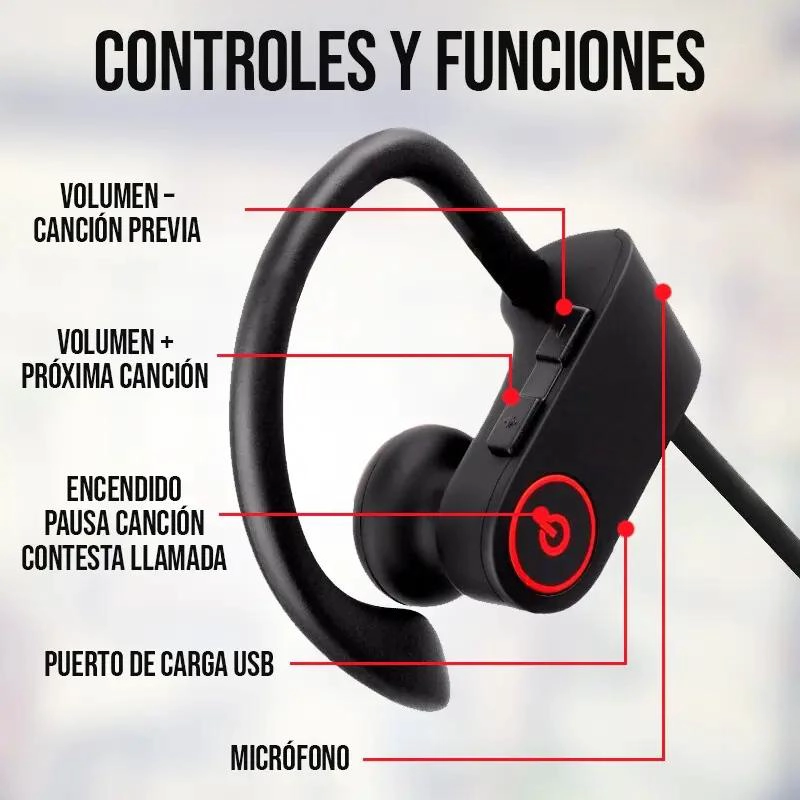AUDIFONOS INALAMBRICOS DEPORTIVOS BLUETOOTH CON MICROFONO IPX5 - 4