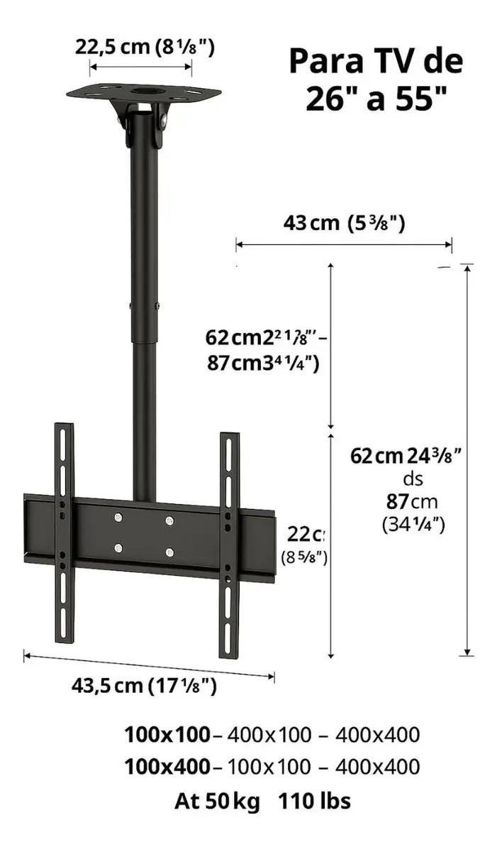 SOPORTE DE TECHO Y PARED PARA TELEVISORES DE 26 A 55 PULGADAS - 7