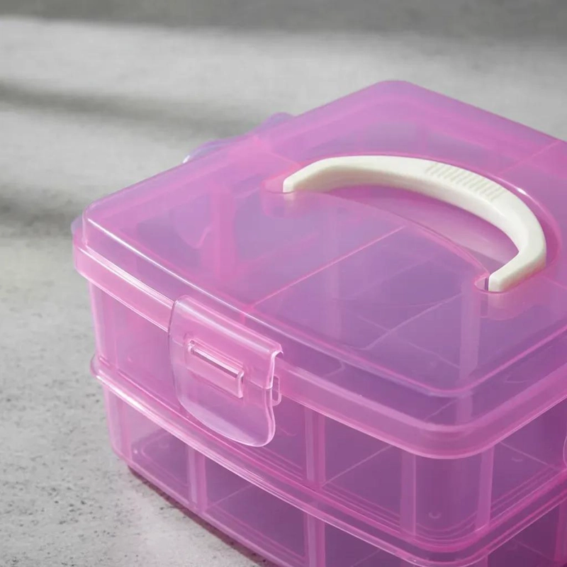 CAJA ORGANIZADORA PORTATIL DE MAQUILLAJE ROSA CON 2 NIVELES - 2