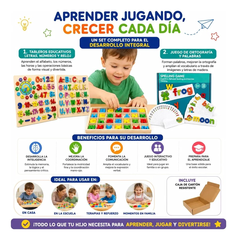 SET EDUCATIVO DE MADERA ABECEDARIO NUMEROS Y ORTOGRAFIA - 1