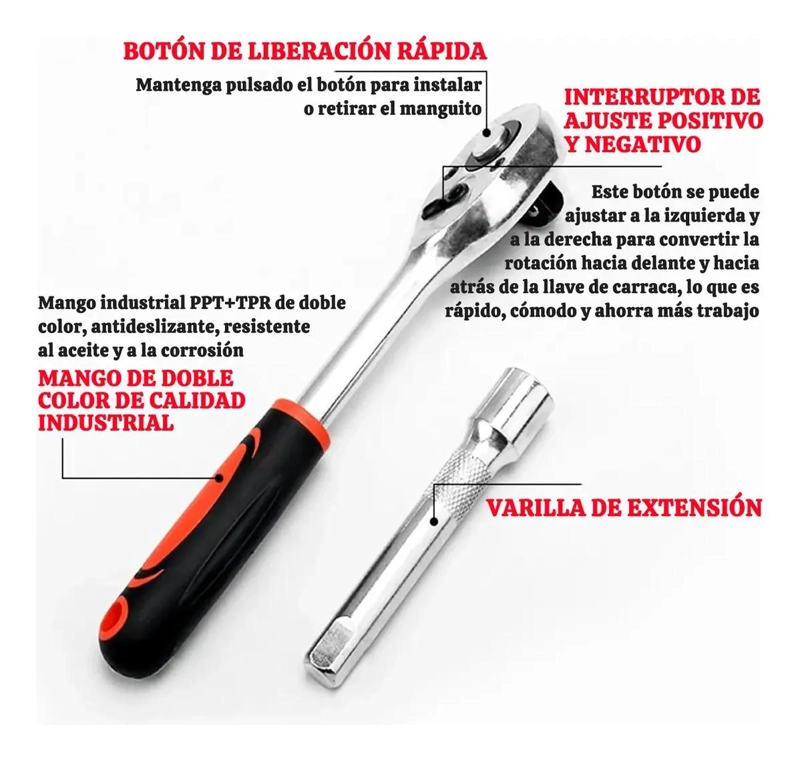 KIT DE LLAVES DE TRINQUETE 1/2 PULGADA PARA REPARACION - 8