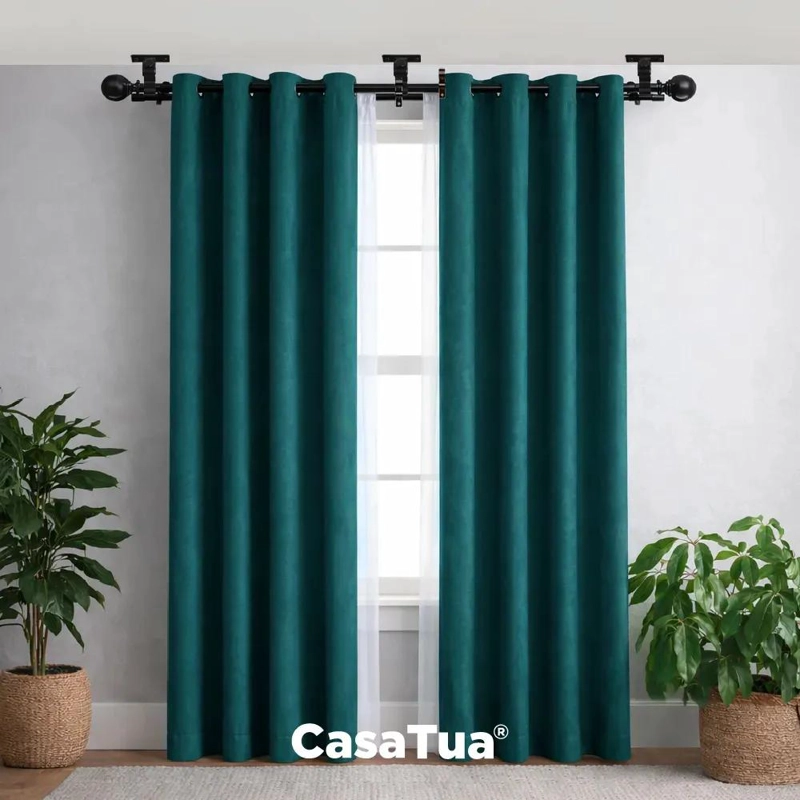 BARRA CORTINA DOBLE EXTENSIBLE DE METAL CON SOPORTES DE TECHO - 2