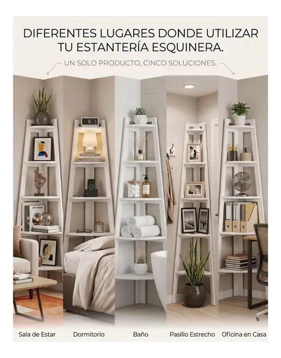 ORGANIZADOR ESQUINERO LIBRERO 5 NIVELES COLOR BLANCO - 3