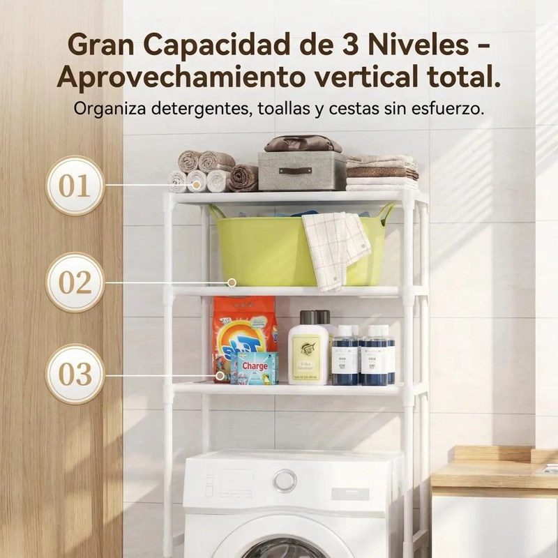 ESTANTE ORGANIZADOR BLANCO DE 3 NIVELES PARA BAÑO Y LAVADORA - 10