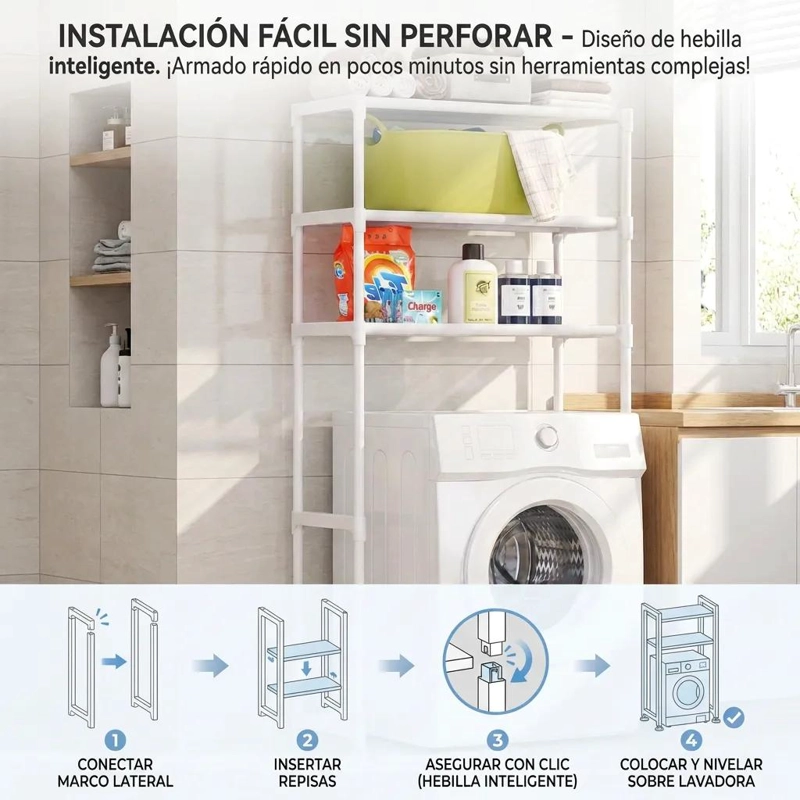 ESTANTE ORGANIZADOR BLANCO DE 3 NIVELES PARA BAÑO Y LAVADORA - 4