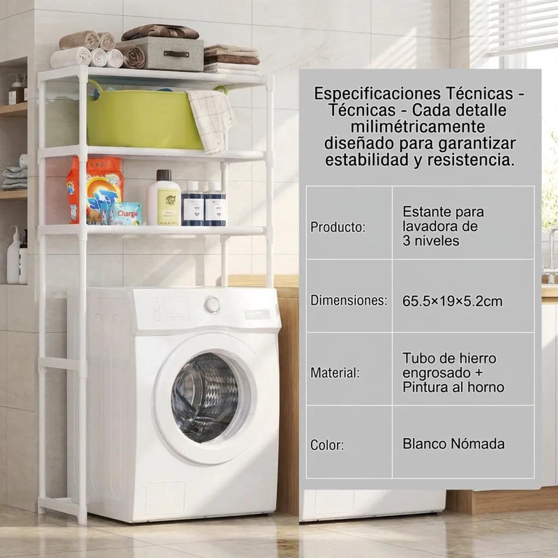 ESTANTE ORGANIZADOR BLANCO DE 3 NIVELES PARA BAÑO Y LAVADORA - 6