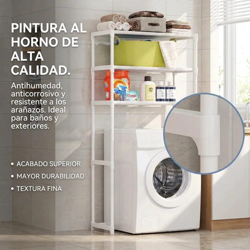 ESTANTE ORGANIZADOR BLANCO DE 3 NIVELES PARA BAÑO Y LAVADORA - 7