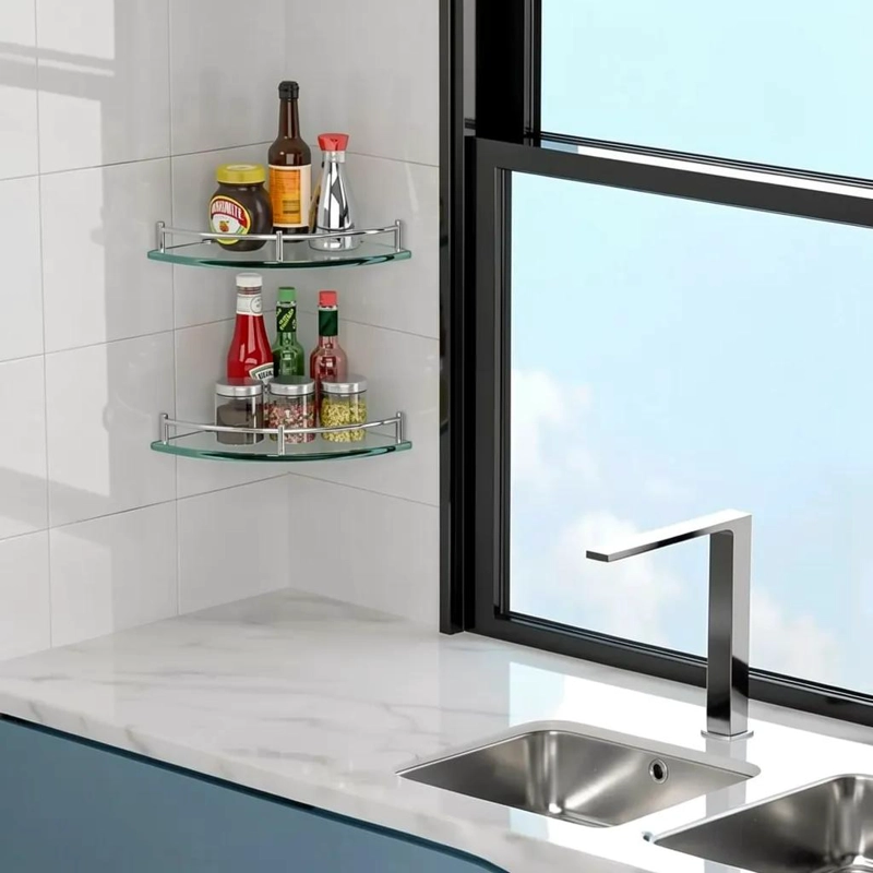 REPISAS ESQUINERAS DE VIDRIO PARA BAÑO CON 4 NIVELES - 6