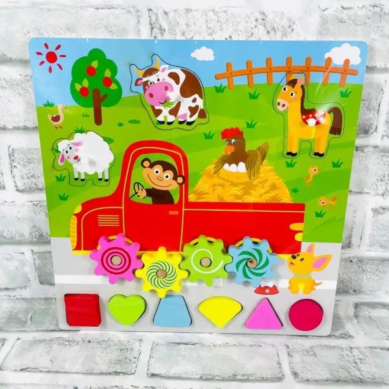 JUGUETE DIDACTICO DE MADERA PARA BEBE S CON ENCAJE GRANJA - 1