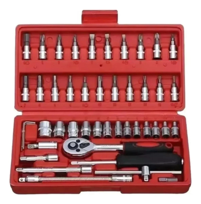 KIT 46 PIEZAS LLAVES COMBINADAS CROMO ROJO - 3